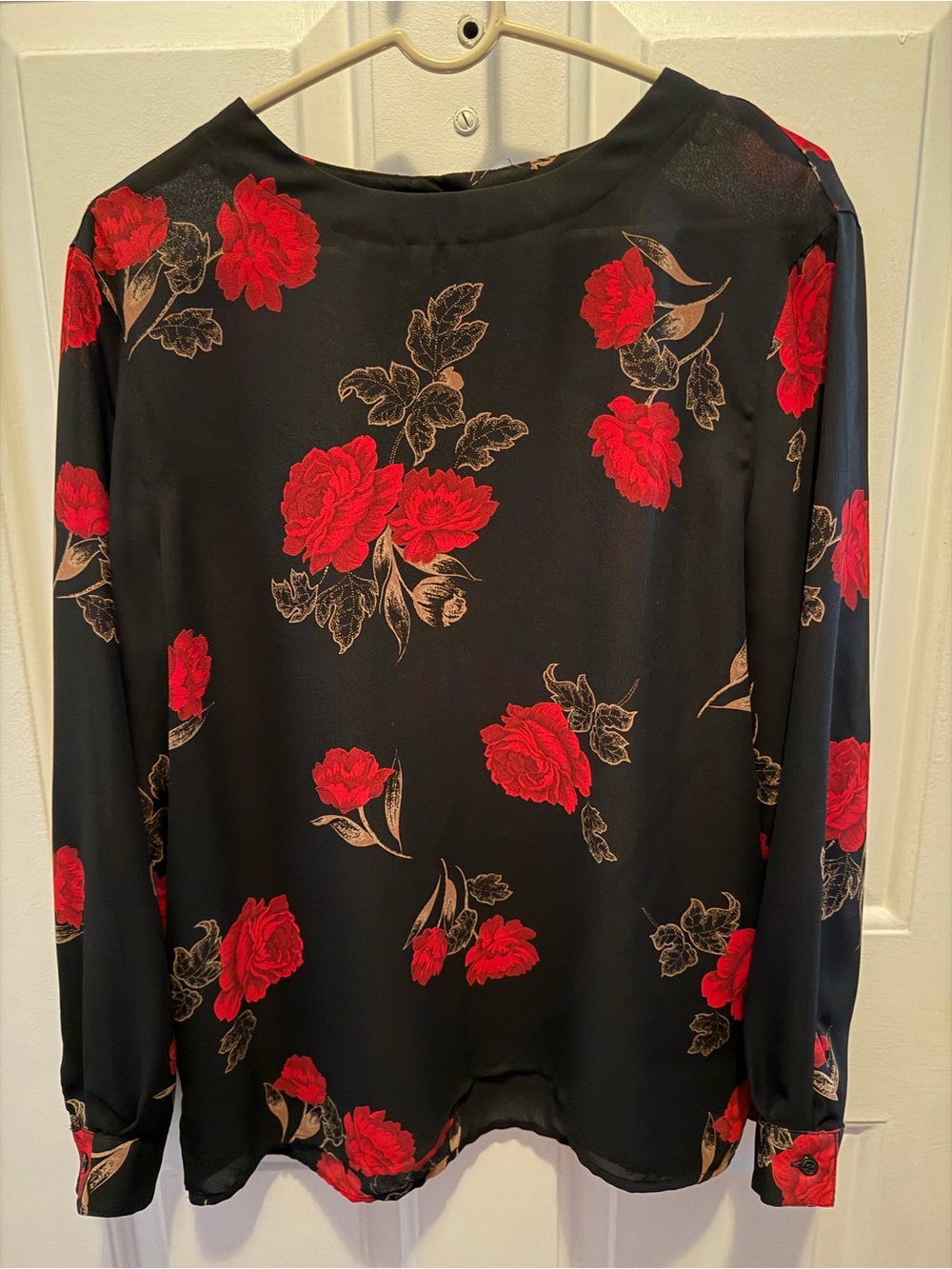 Alfred Dunner Black Blouse with Red Rose Print